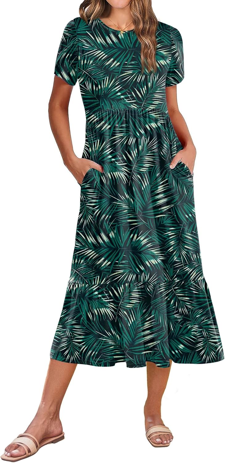 Zeagoo Women Summer Midi A Line Dress with Pockets for Travel