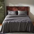Queen Size Bed Sheets 4 Piece Set - Cooling Bamboo Rayon Dark Grey
