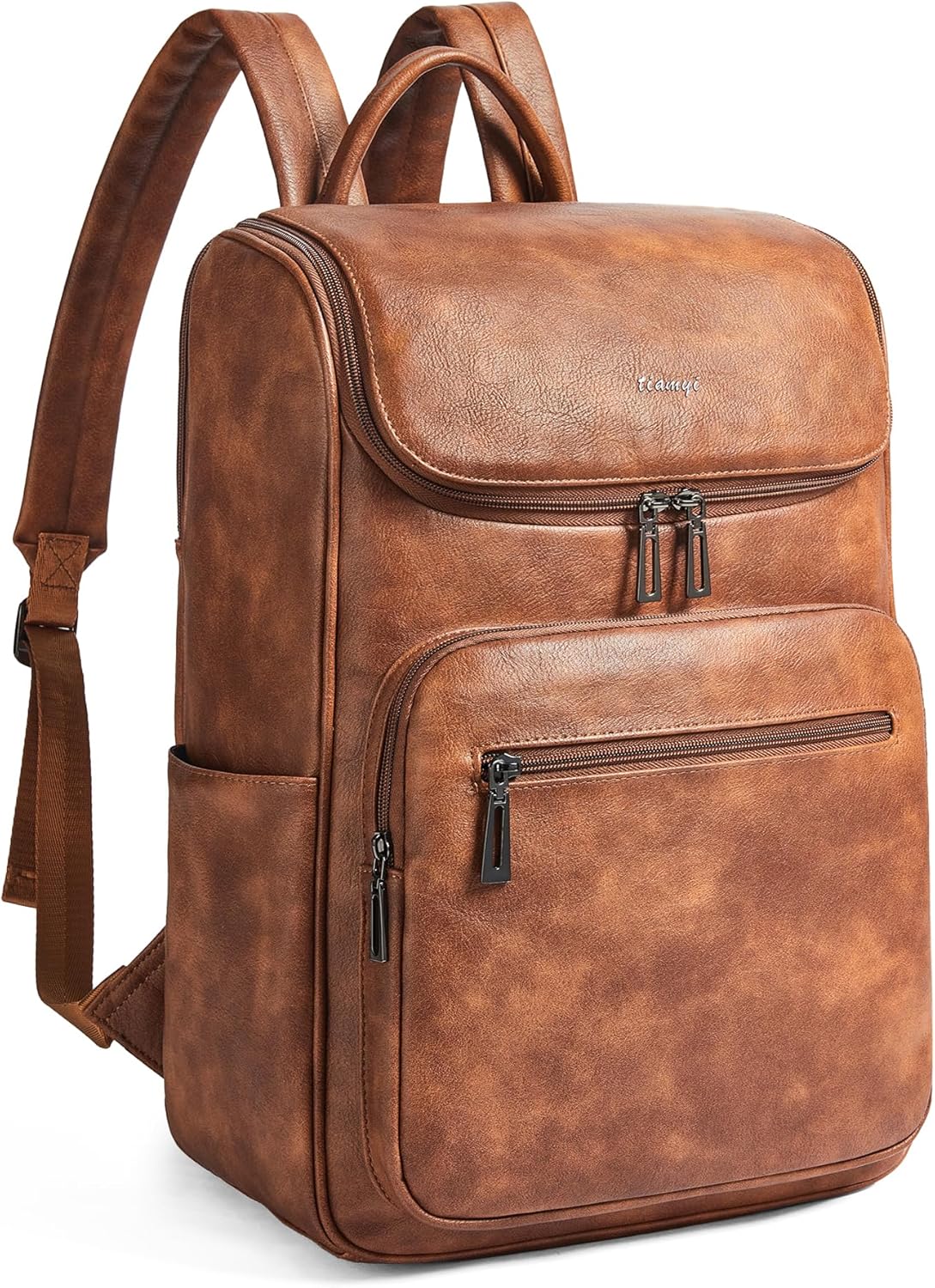 Computer Leather Backpack for Women with 15.6 inch Laptop Compartment
