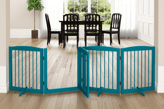 Freestanding Dog Gate with Door for Indoor Pet Safety and Security