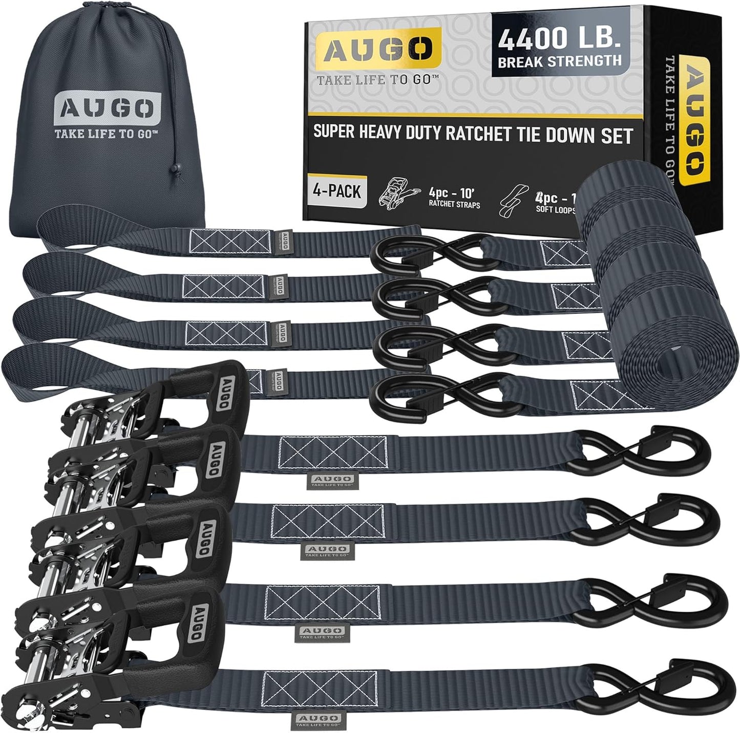 AUGO Heavy Duty Ratchet Straps Set for Secure Tie Downs