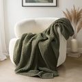 Chunky Chenille Moss Stitch Throw Blanket - Olive Green Cozy Throw