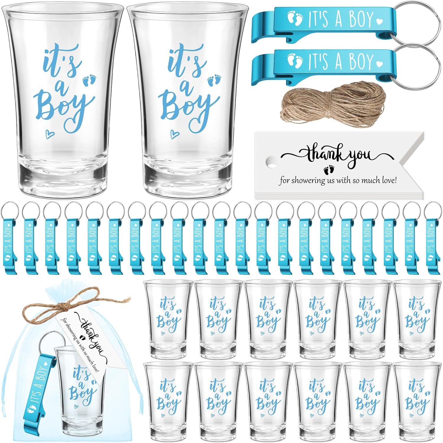 50 Sets Baby Shower Favor Acrylic Shot Glasses with Keychains