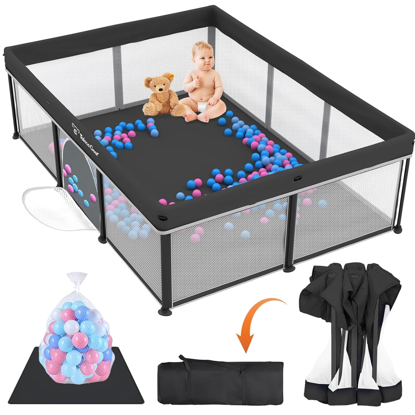 Taleco Gear Foldable Baby Play Pen with Mat for Safe Play