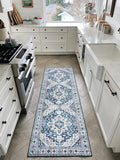 Ultra-Thin Washable Runner Rug 2x6 Blue - Vintage Floral Runner