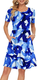 AUSELILY Women's Short Sleeve Summer Dress Pleated Loose Swing Knee as