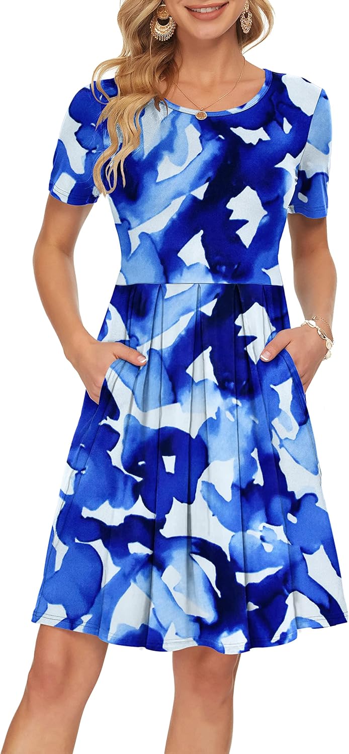 AUSELILY Women's Short Sleeve Summer Dress with Pockets