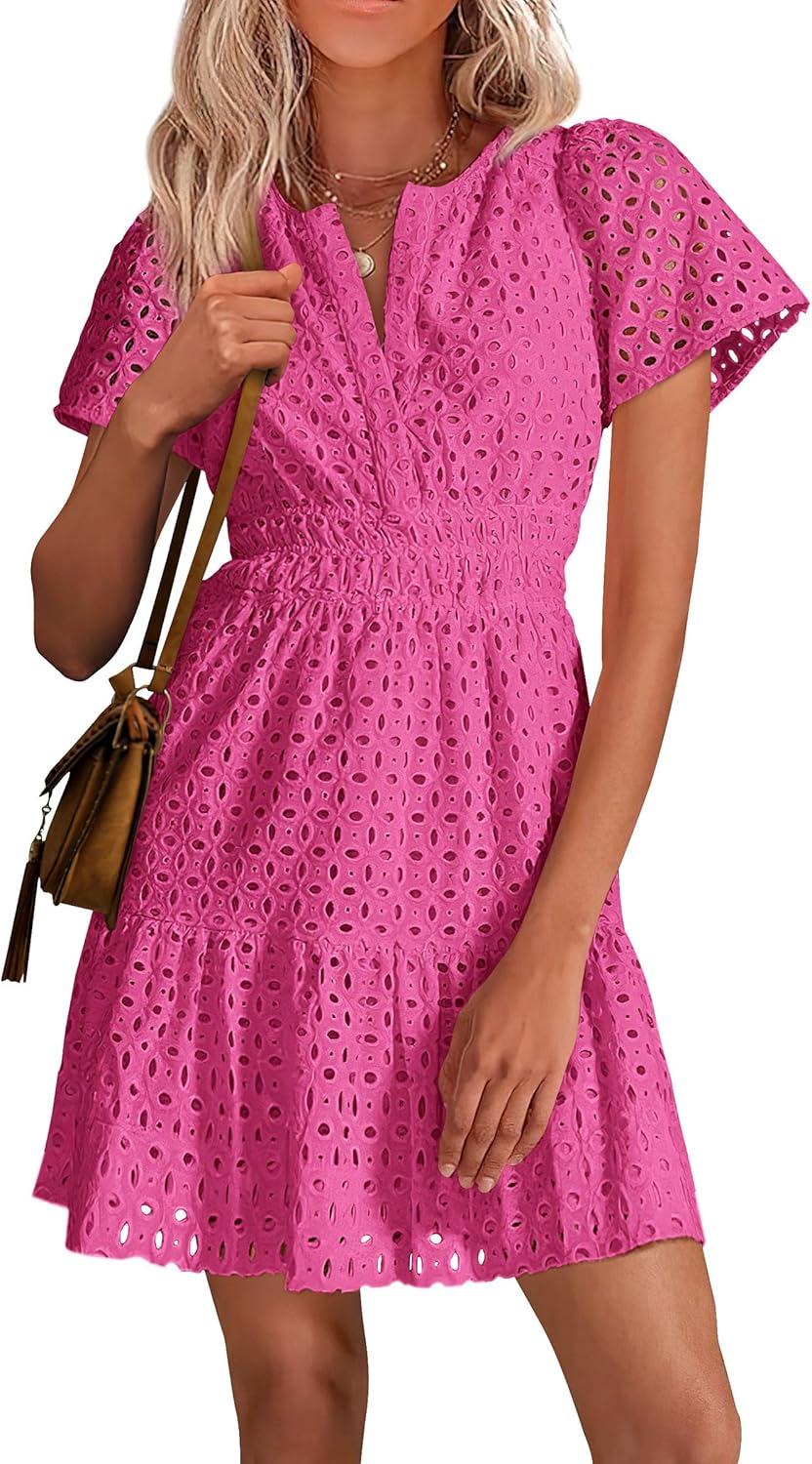 PRETTYGARDEN Womens Summer Short Dress V Neck Casual Beach