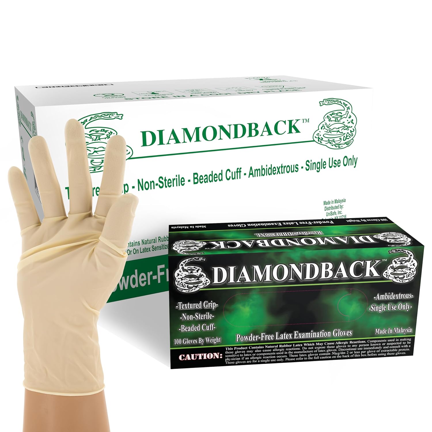 DIAMONDBACK Heavy Duty Latex Gloves, Textured Grip, Powder Free - X-Large