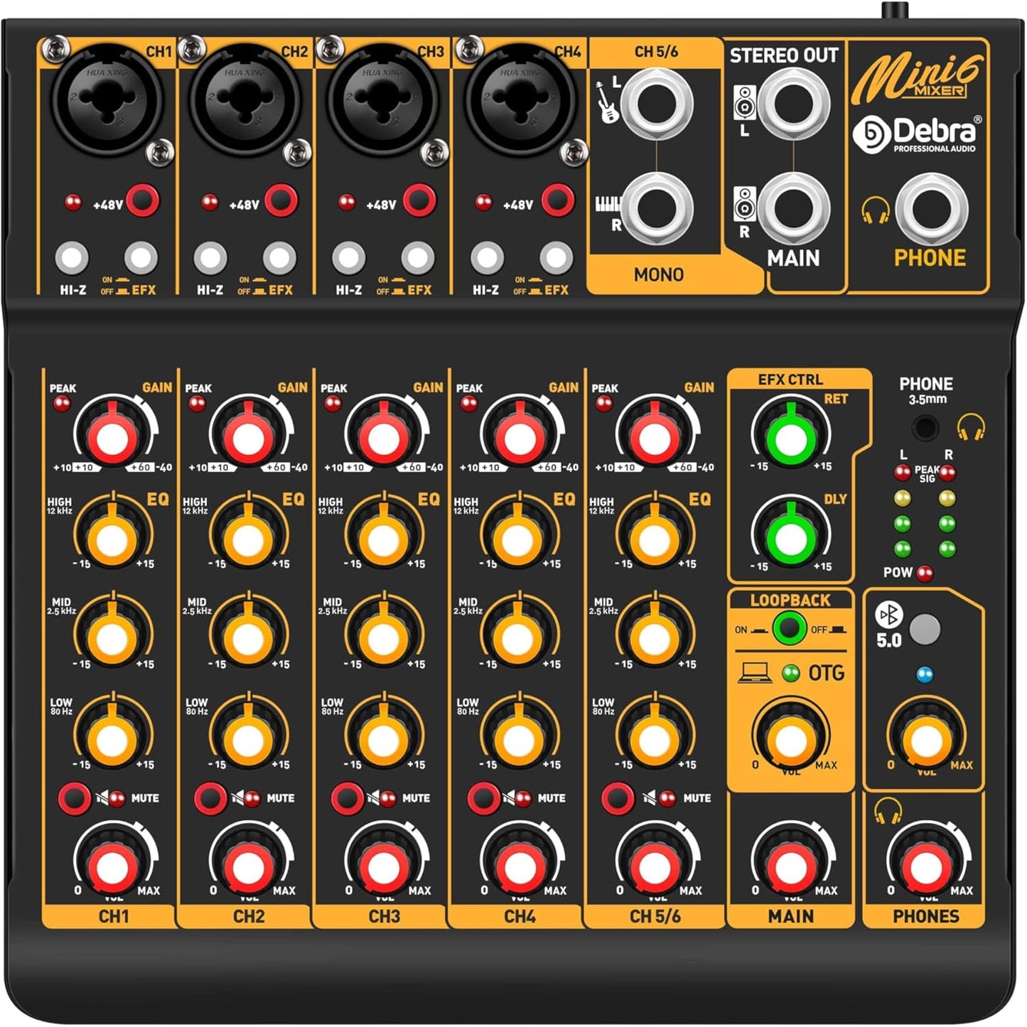 Portable 6-Channel DJ Mixer Console for Live Events and Recording
