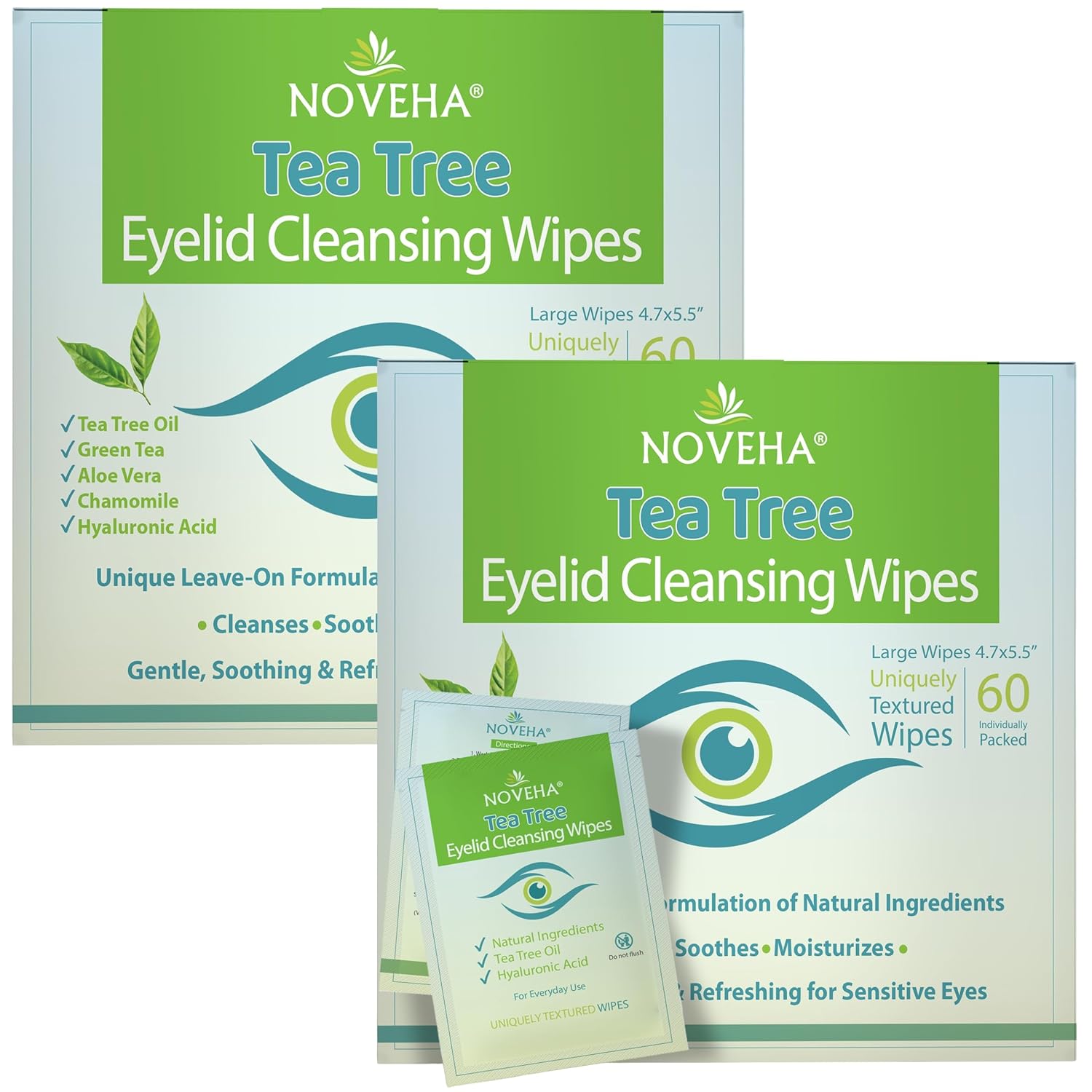 NOVEHA Tea Tree Oil Eyelid & Lash Wipes for Itchy Eyes