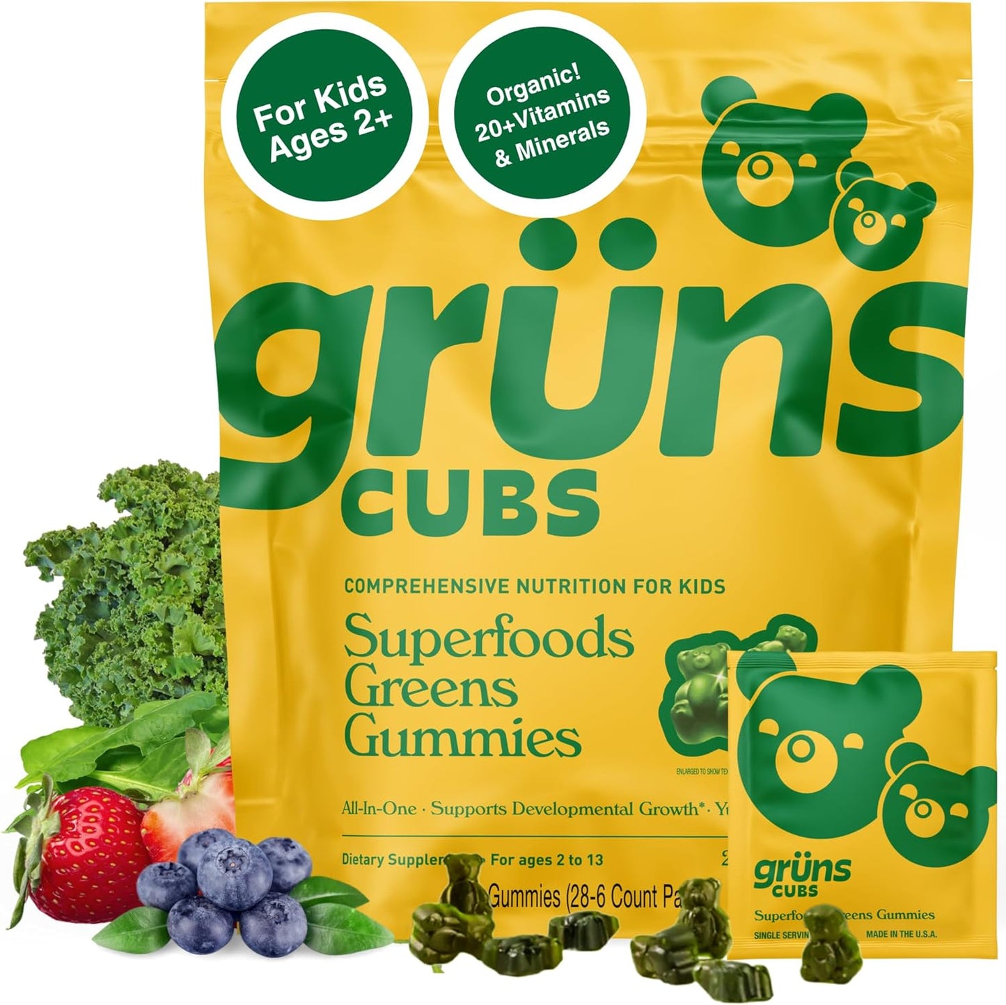Gruns Kids Vitamins Super Greens Gummies for Healthy Growth