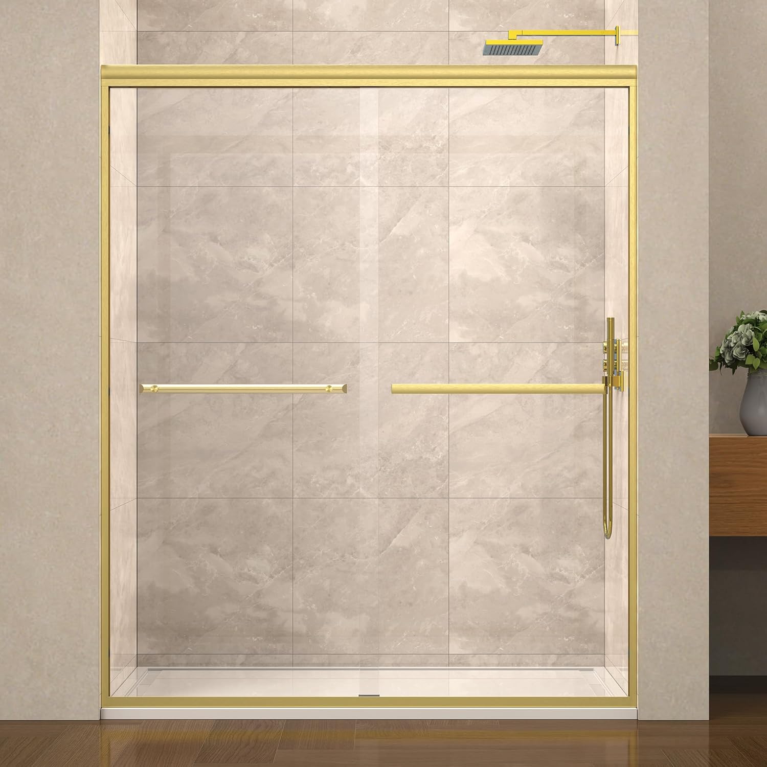56-60in Semi-Frameless Bypass Sliding Shower Door with Gold Finish