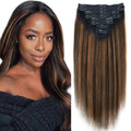 Yaki Straight Clip Ins Real Human Hair Extensions - Highlight Blend