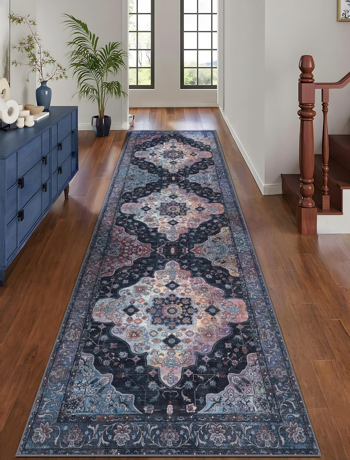 Vintage Non-Slip Runner Rug for Hallways and Entryways