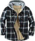 Men's Cotton Plaid Shirts Jacket Fleece Lined Flannel Sherpa Hood