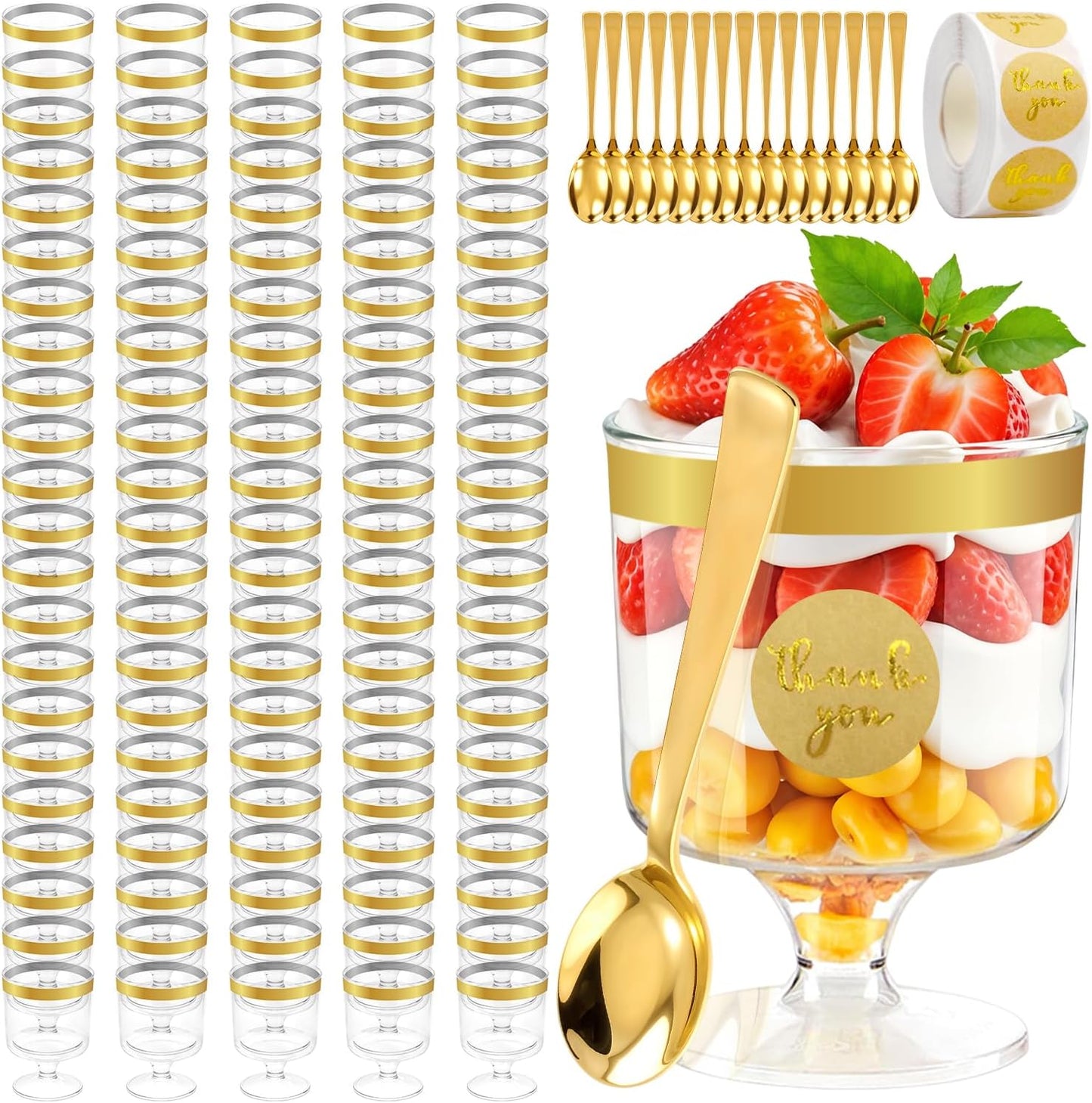 JIURUN 220Pcs Dessert Cups with Gold Spoons for Parties
