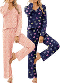 Ekouaer Womens 2 Pack Pajama Sets - Soft Long Sleeve Lounge Set