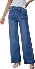 GRAPENT Pull On Womens Jeans Baggy High Waisted Wide Leg