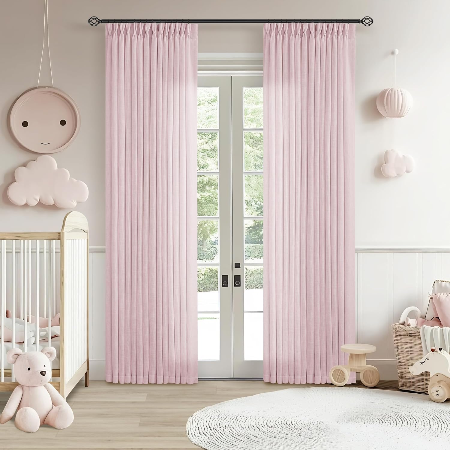 Light Pink Linen Pinch Pleat Curtains for Girls Bedroom Decor
