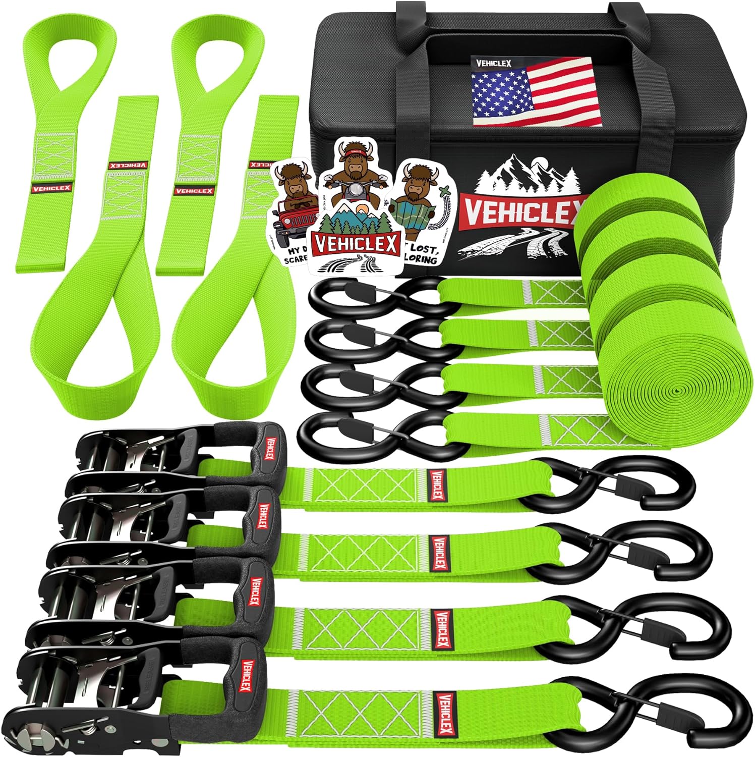 Vehiclex 1.5 in x 15 ft Heavy Duty Ratchet Tie Down Straps