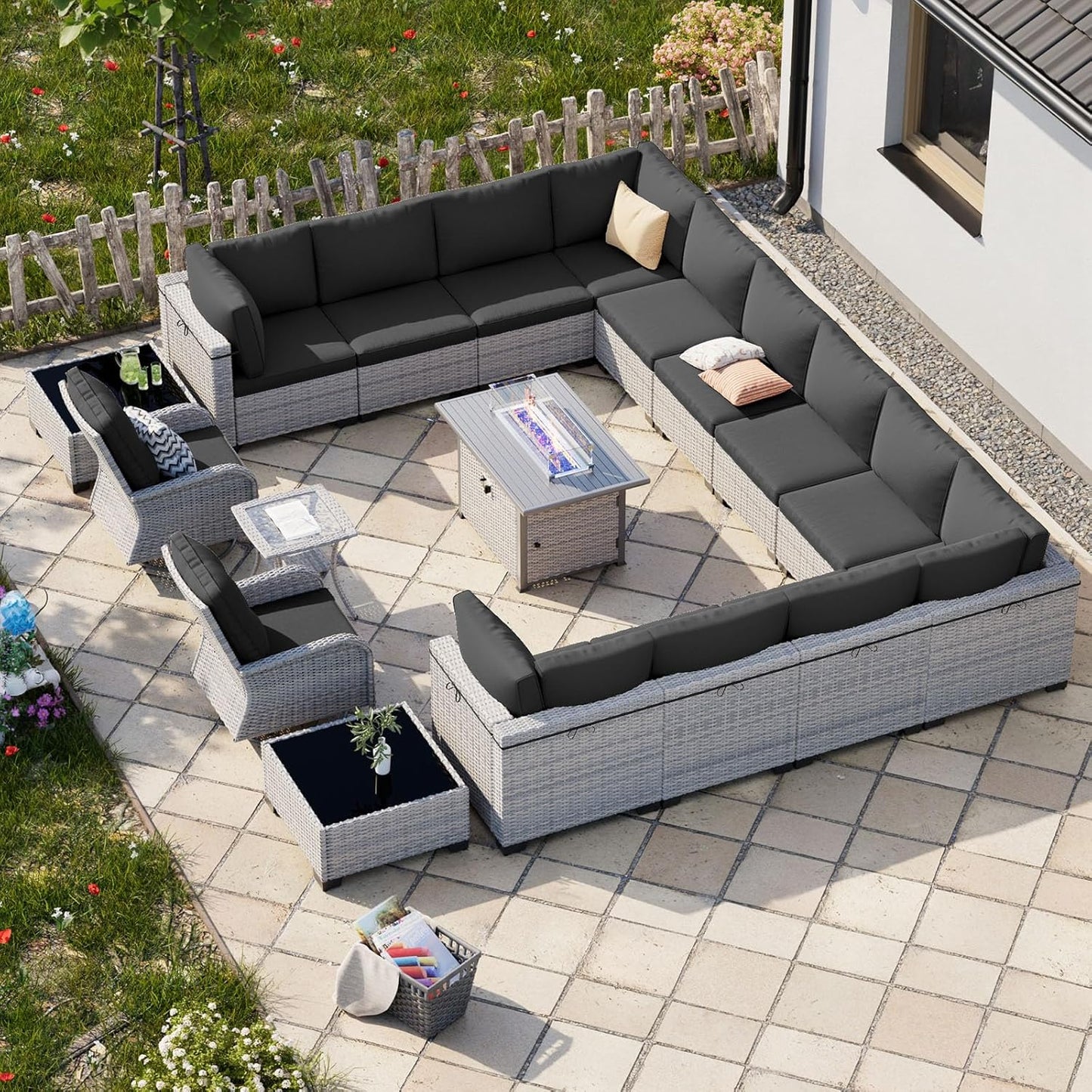 18-Piece Outdoor Patio Furniture Set with Fire Pit Table