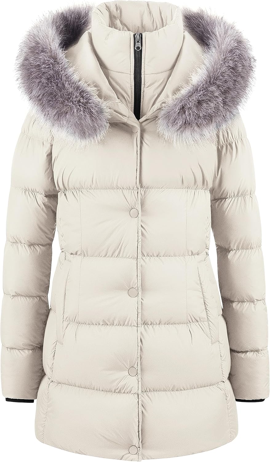 CREATMO US Women's Winter Snow Jacket Long Fur Puffer Coat