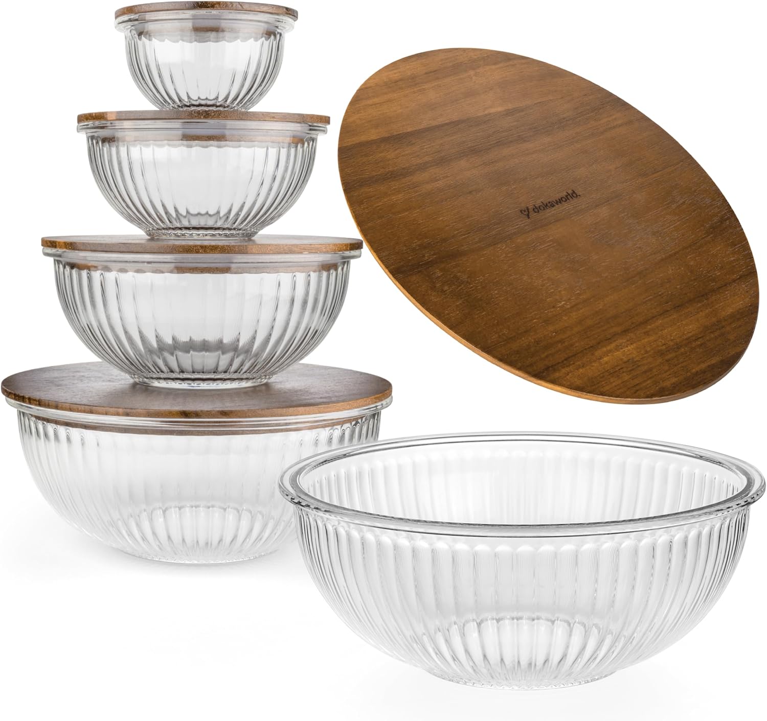 Stackable Space-Saving Set of 5 Nesting Glass Bowls for Kitchen