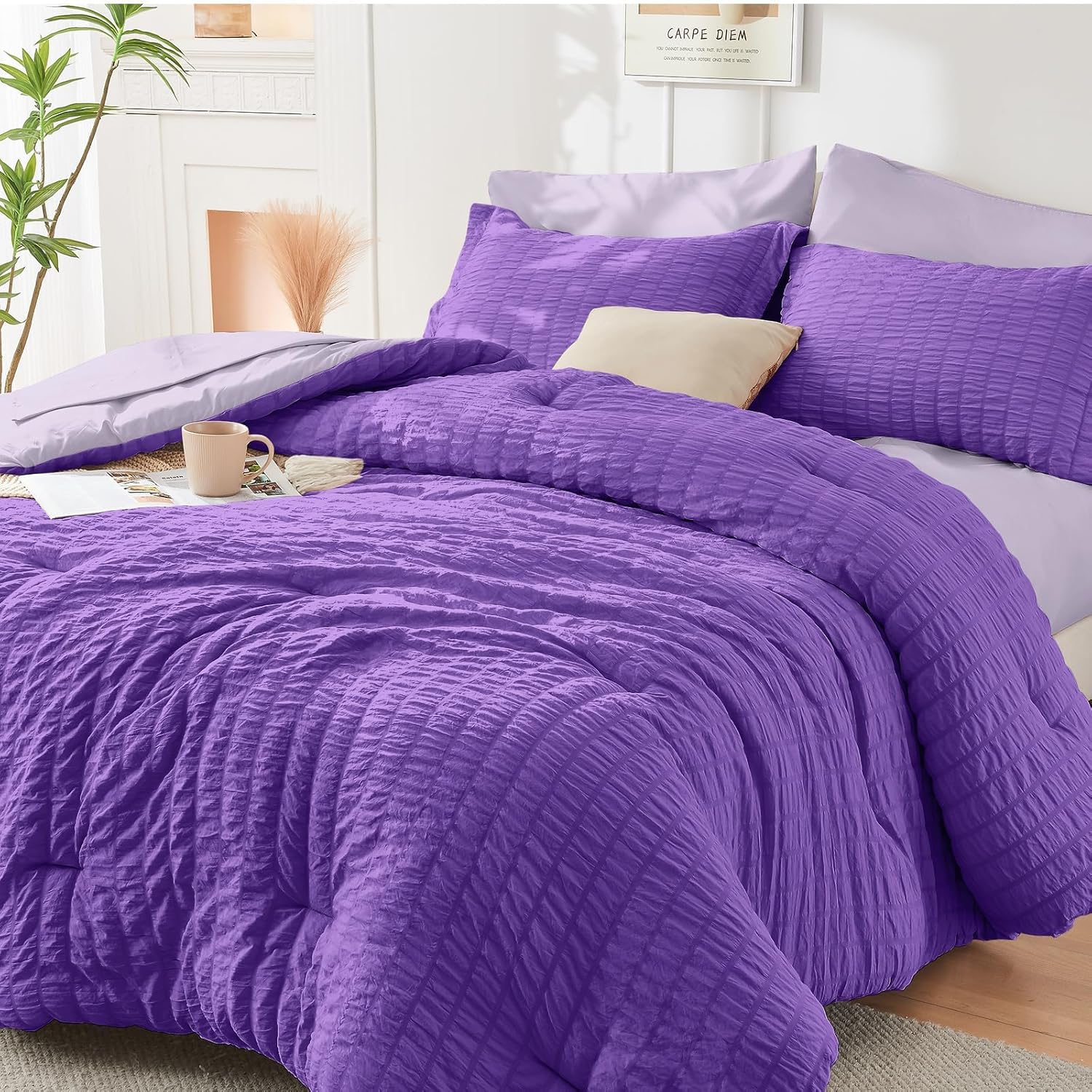 HYMOKEGE Dark Purple King Size Comforter Set for All Seasons