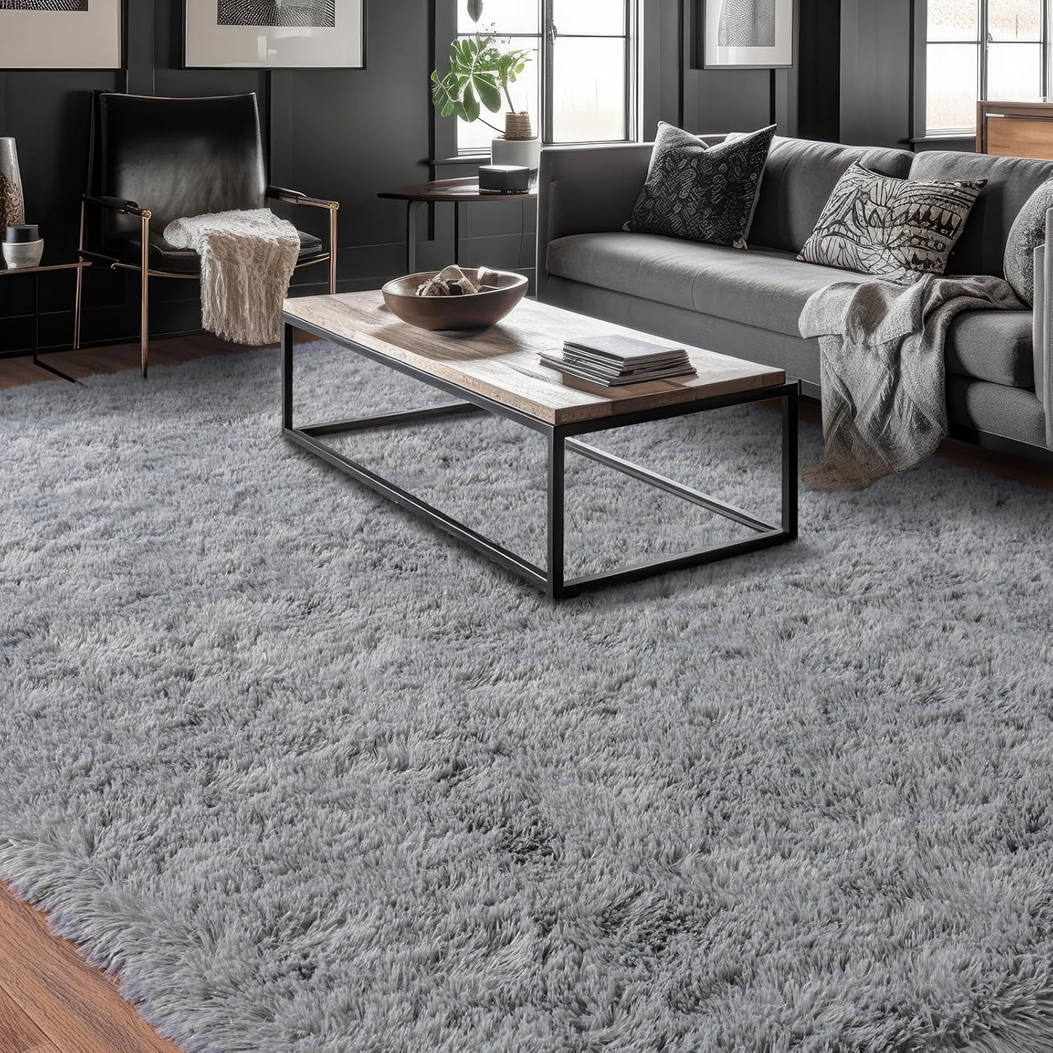 5ftx7ft Super Fluffy Rug for Bedroom, Cozy Plush Grey Carpet