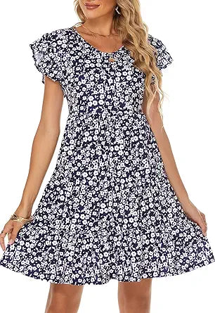 Cute Ruffle Sleeve Mini Tiered Babydoll Summer Dresses