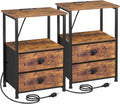 Night Stand Set 2 Nightstand with Charging Station - Compact Storage