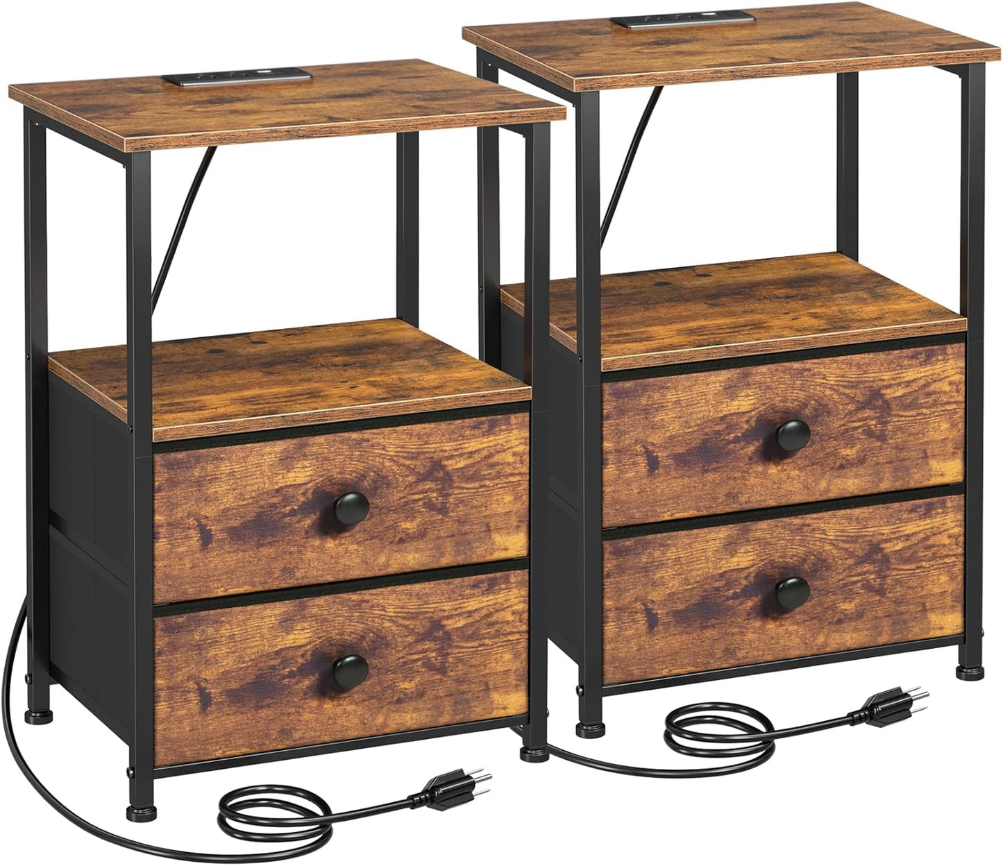 Night Stand Set 2 with Charging Station for Small Spaces