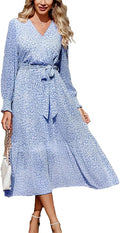 Women's Floral Boho Wrap Maxi Dress - Flowy Ruffle A-Line