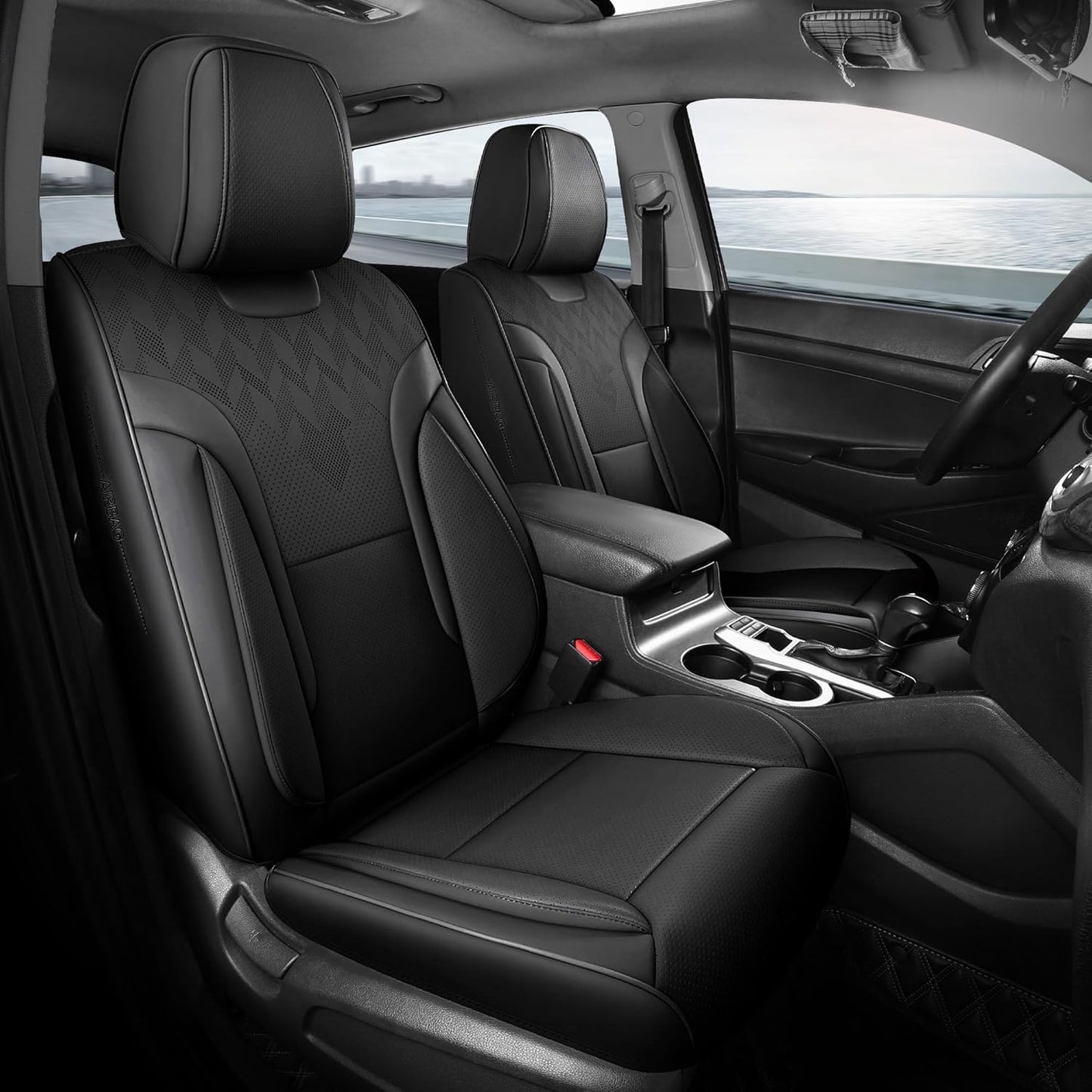 Black Car Seat Covers - Breathable Faux Leather for Comfort