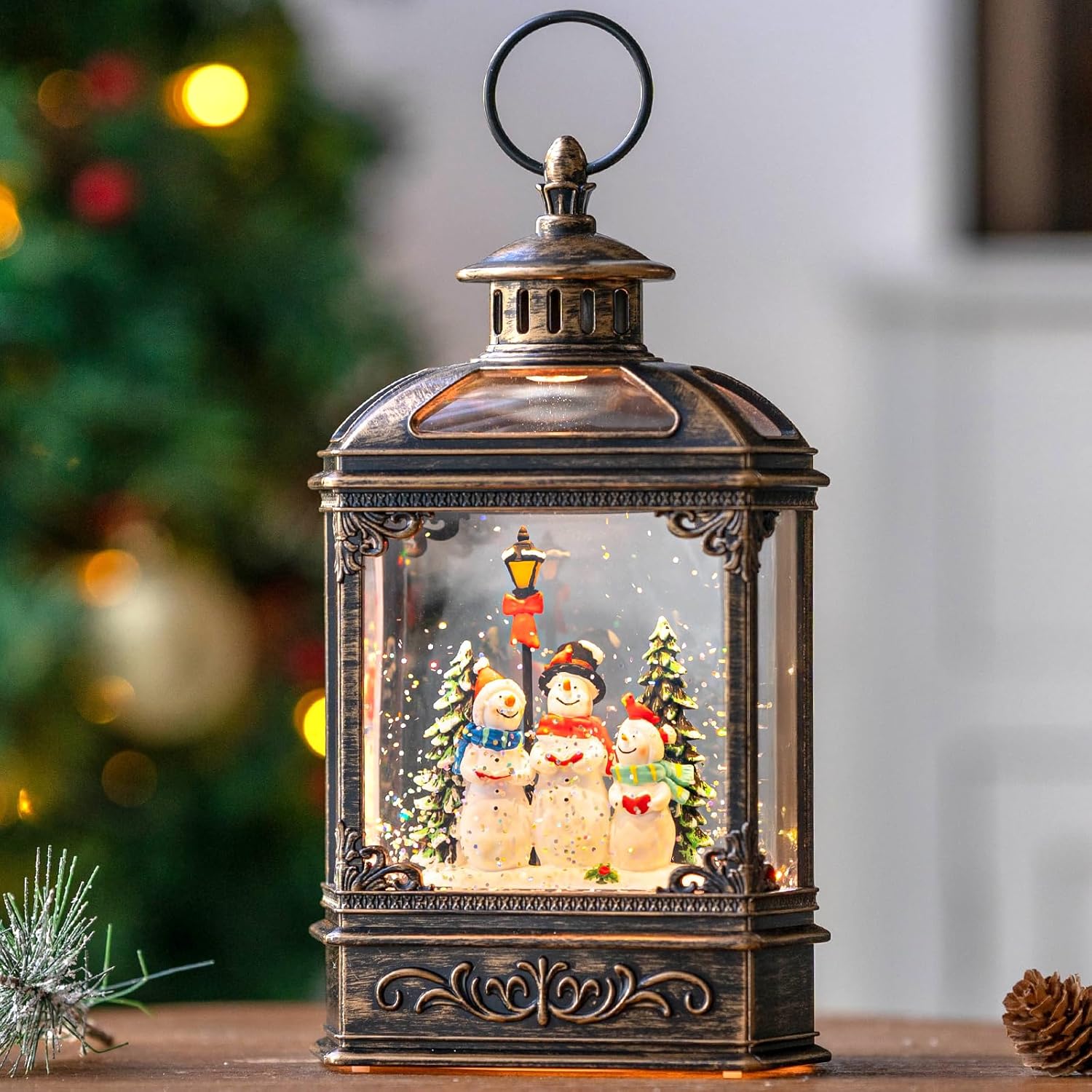 Christmas Snow Globe Lantern with Music & Timer for Festive Cheer