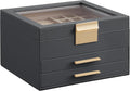 Jewelry Box Organizer with Glass Lid, 3-Layer Storage - Chic Gray