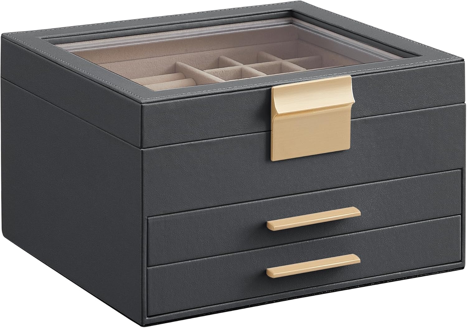 SONGMICS Jewelry Box Organizer with Glass Lid for Storage