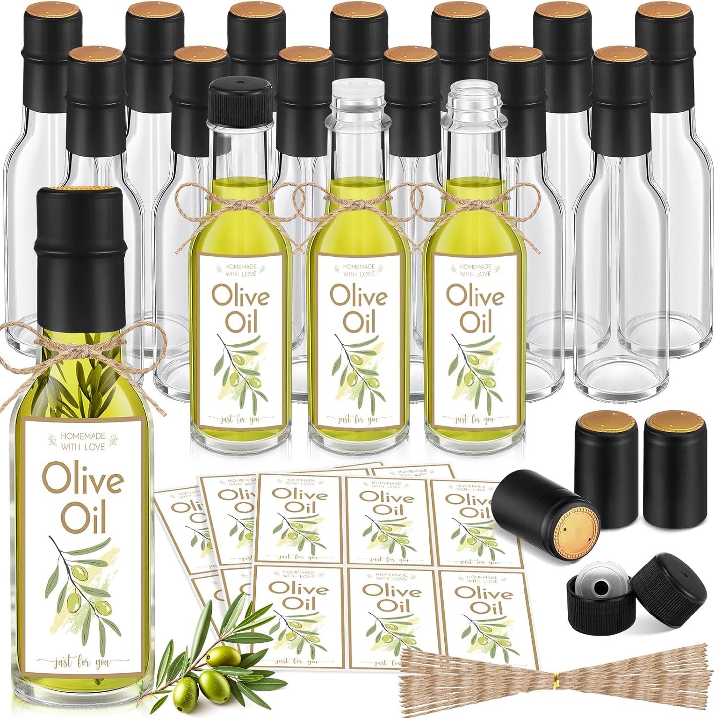Homemade Olive Oil Bottles Set - 20 Pcs Mini Glass Bottles