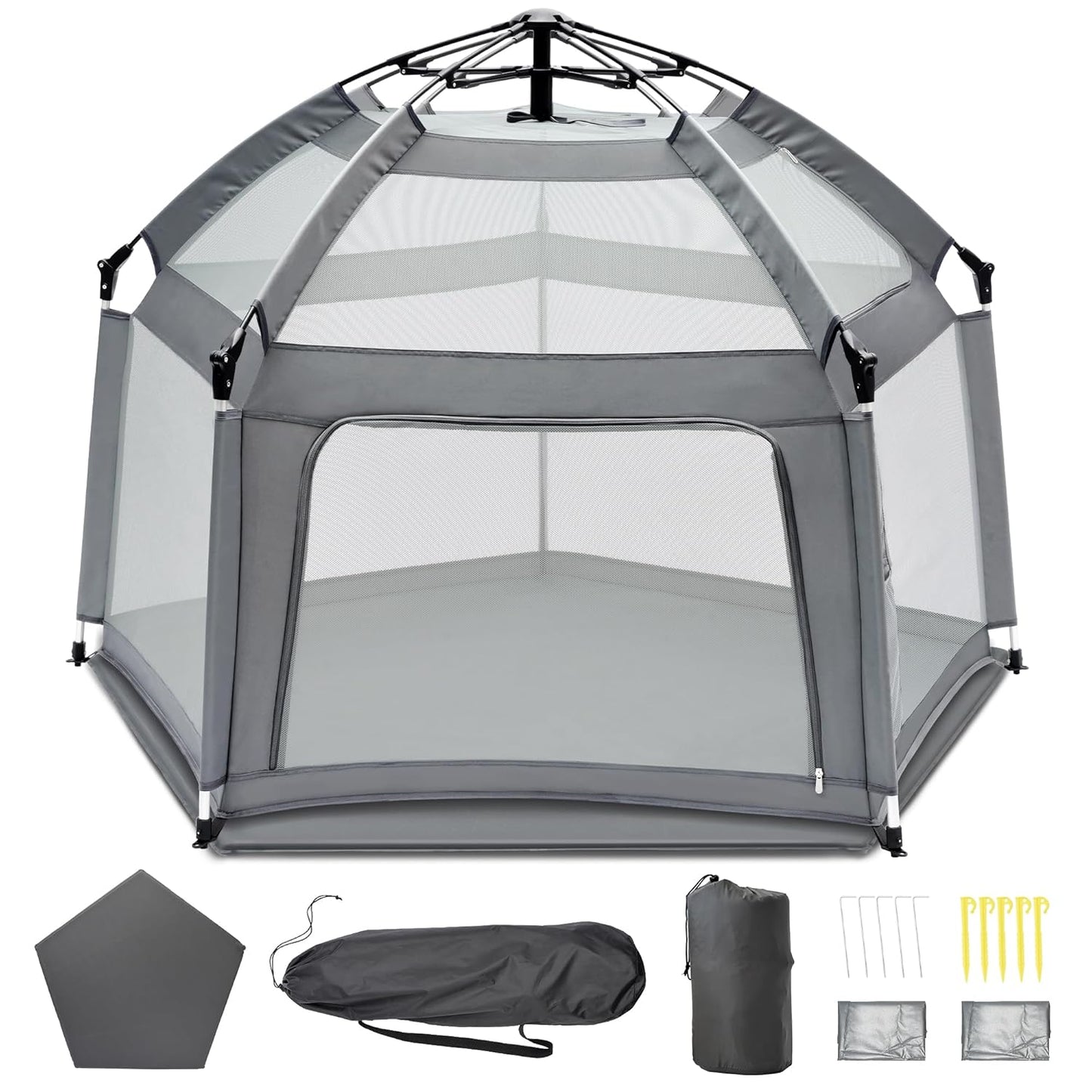 Portable Baby Playpen with Self-Inflating Mat for Outdoor Fun