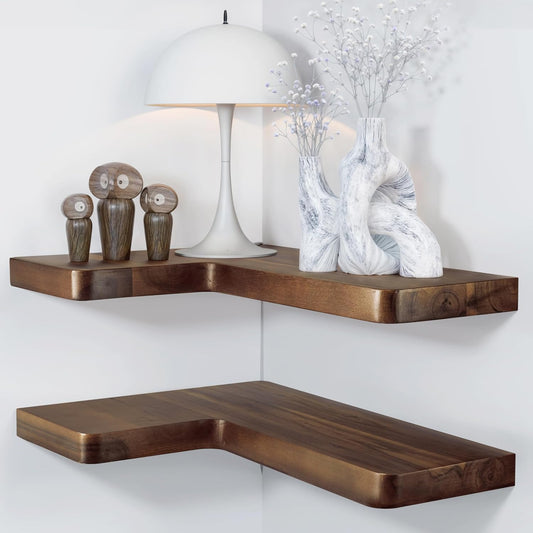 BATODA Acacia Wood Corner Floating Shelf for Modern Spaces