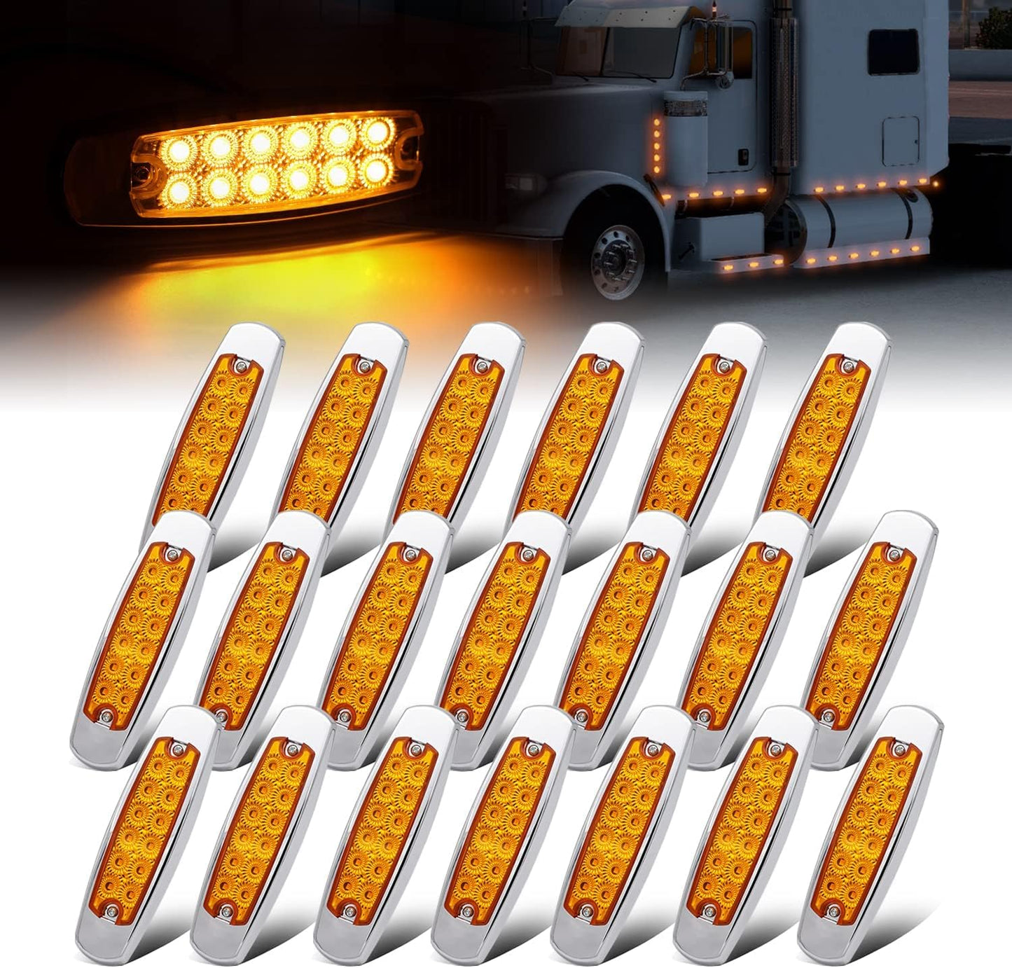 20 Pcs 12V DC Amber LED Side Marker Clearance Lamp Lighting