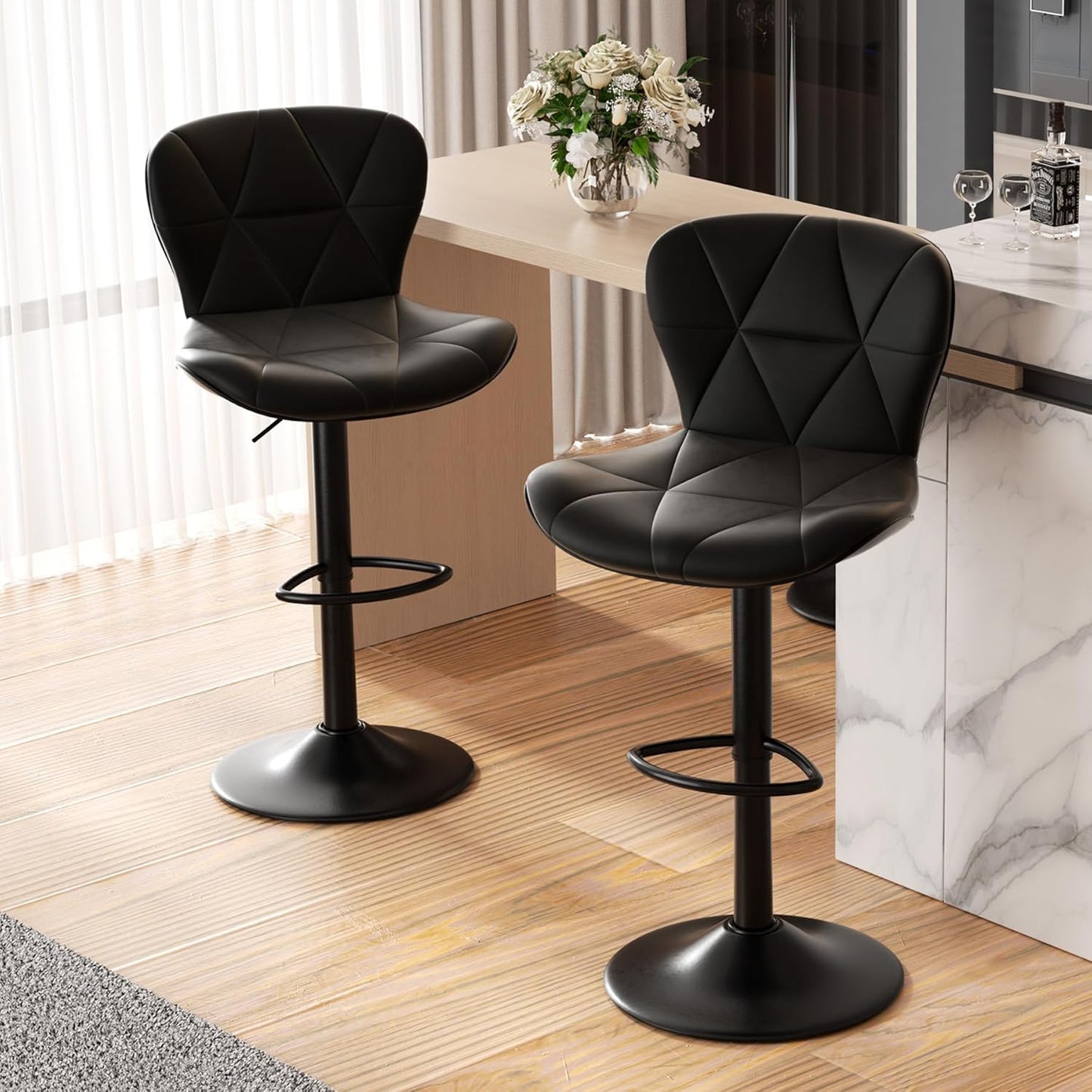 Nalupatio Adjustable Faux Leather Swivel Bar Stools Set of 2