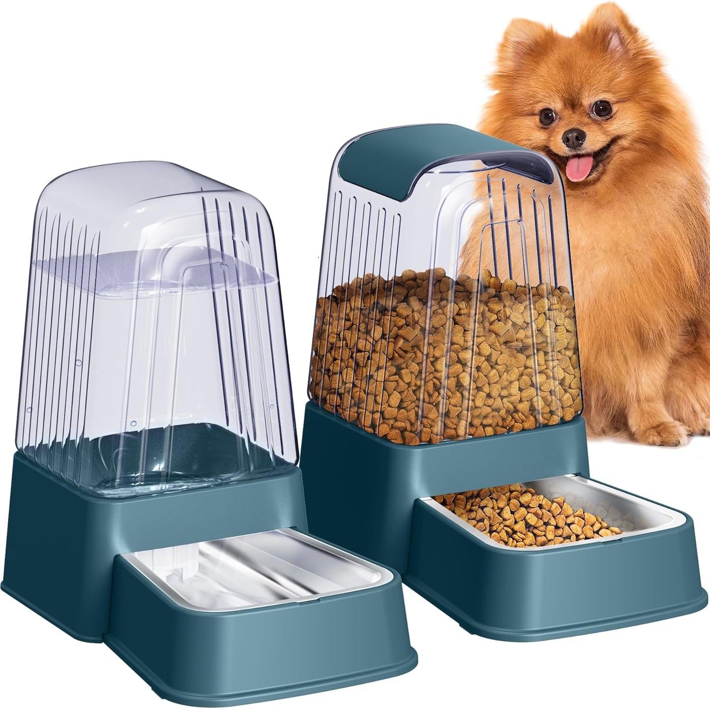 Automatic Dog and Cat Food Feeder Set with Stainless Steel Bowls