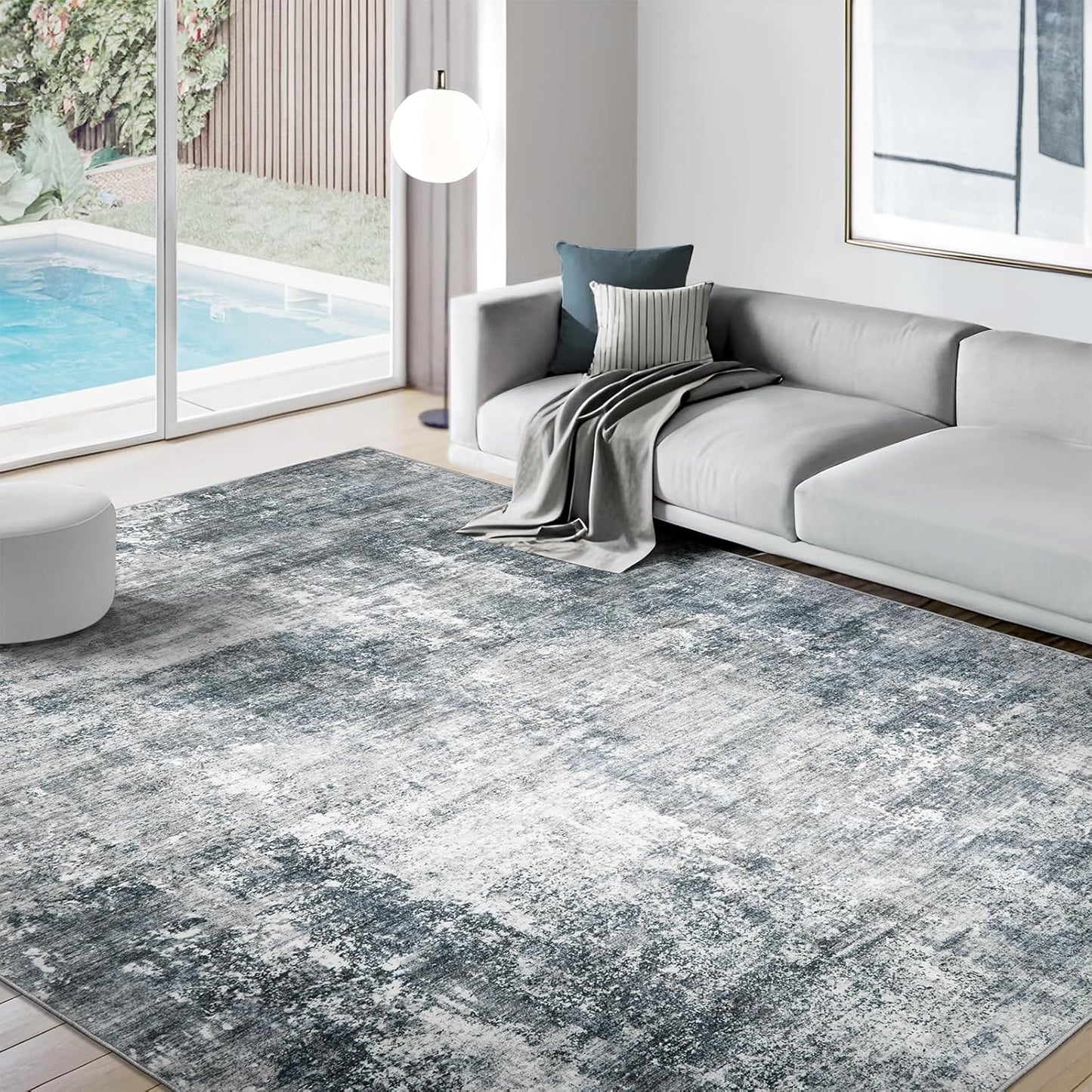 Washable Abstract Area Rug 9x12 - Soft Stain Resistant Carpet