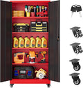 Durable 75in Tall Metal Storage Cabinet with Wheels for Garage