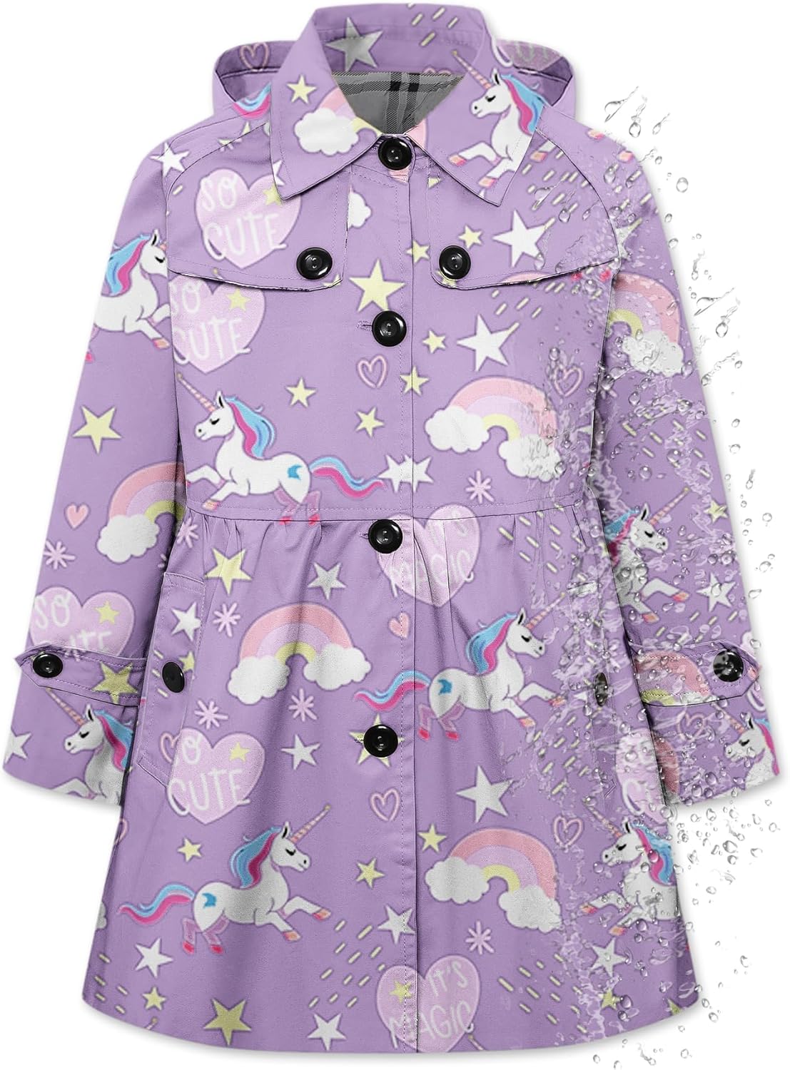 Betusline Girl's Hooded Rain Jackets Lightweight Waterproof Coat