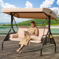 3 Seat Outdoor Porch Swing with Adjustable Canopy (Khaki)