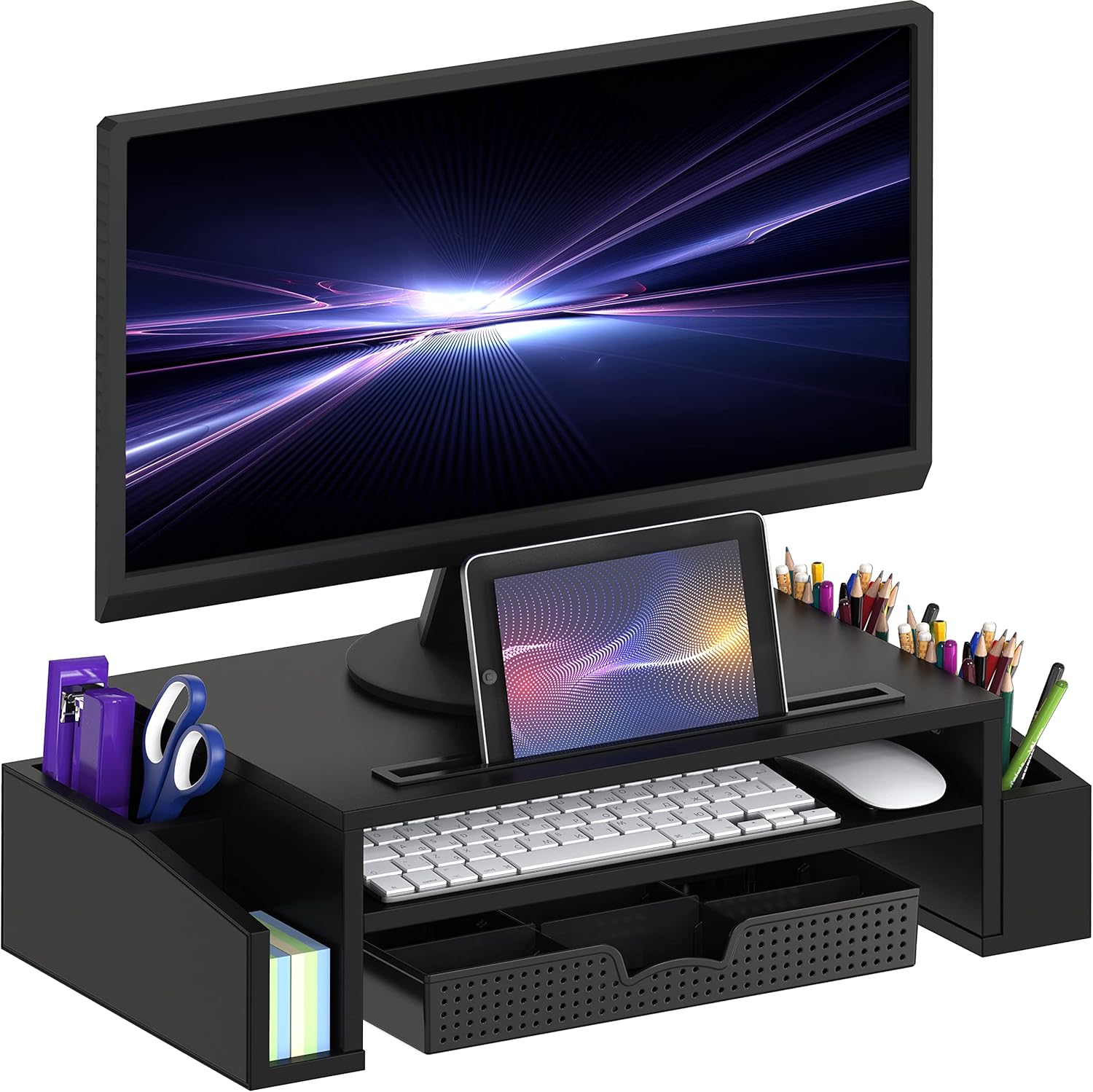 Adjustable Monitor Riser w/Organizer Tray