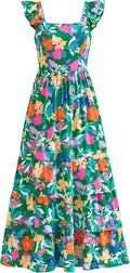Summer Ruffle Smocked Tiered A-Line Maxi Dress - Boho Floral